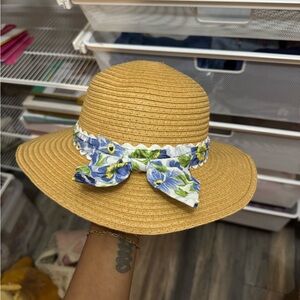 Max Studio Kids Tan Hat with Blue Floral Bow
